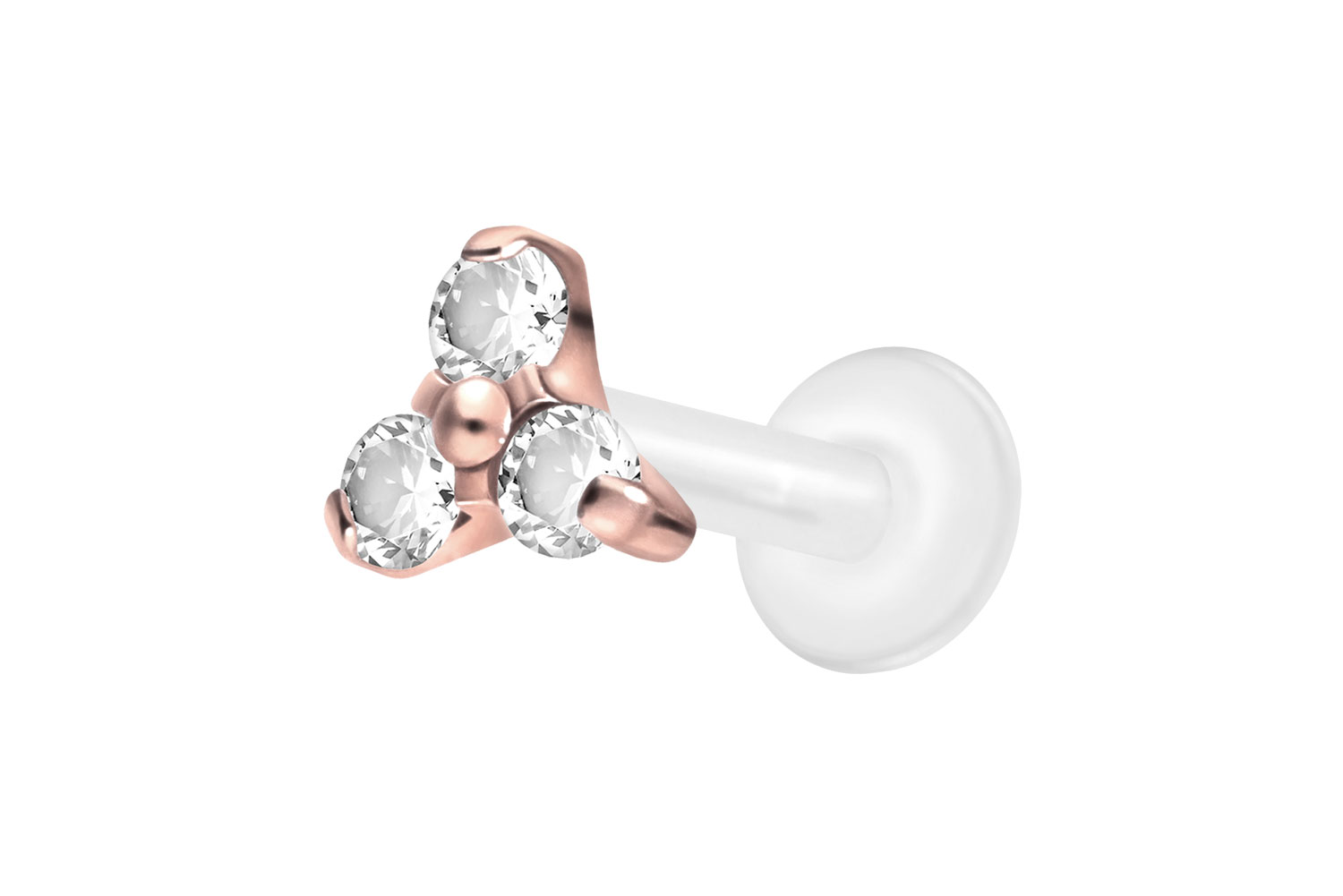 PTFE Labret Piercing mit Innengewinde + Titan-Aufsatz KRISTALLBLUME